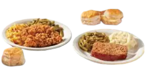 "Cracker Barrel dinner menu with Southern classics like country fried steak, roast beef, grilled catfish, and hearty sides"

